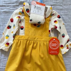 SOLD NWT yellow corduroy pinafore 3 piece set 3-6 months fall outfit